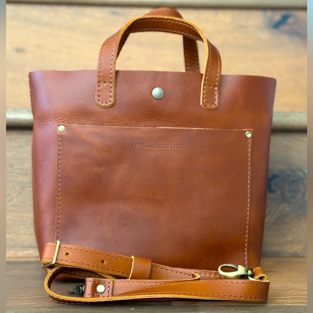 Portland Leather Goods Mini Crossbody Tote Honey New